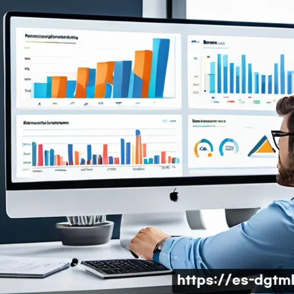 디지털 광고 캠페인의 성과 분석 기법 - A professional digital marketing analyst in a modern office setting, analyzing multiple data dashboa...