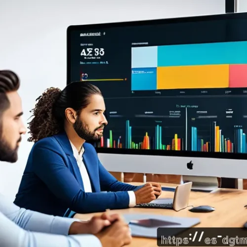 Home 33 디지털 광고 타겟팅에서의 KPI 설정 - A modern digital marketing workspace showing a diverse team of young Hispanic professionals analyzin...