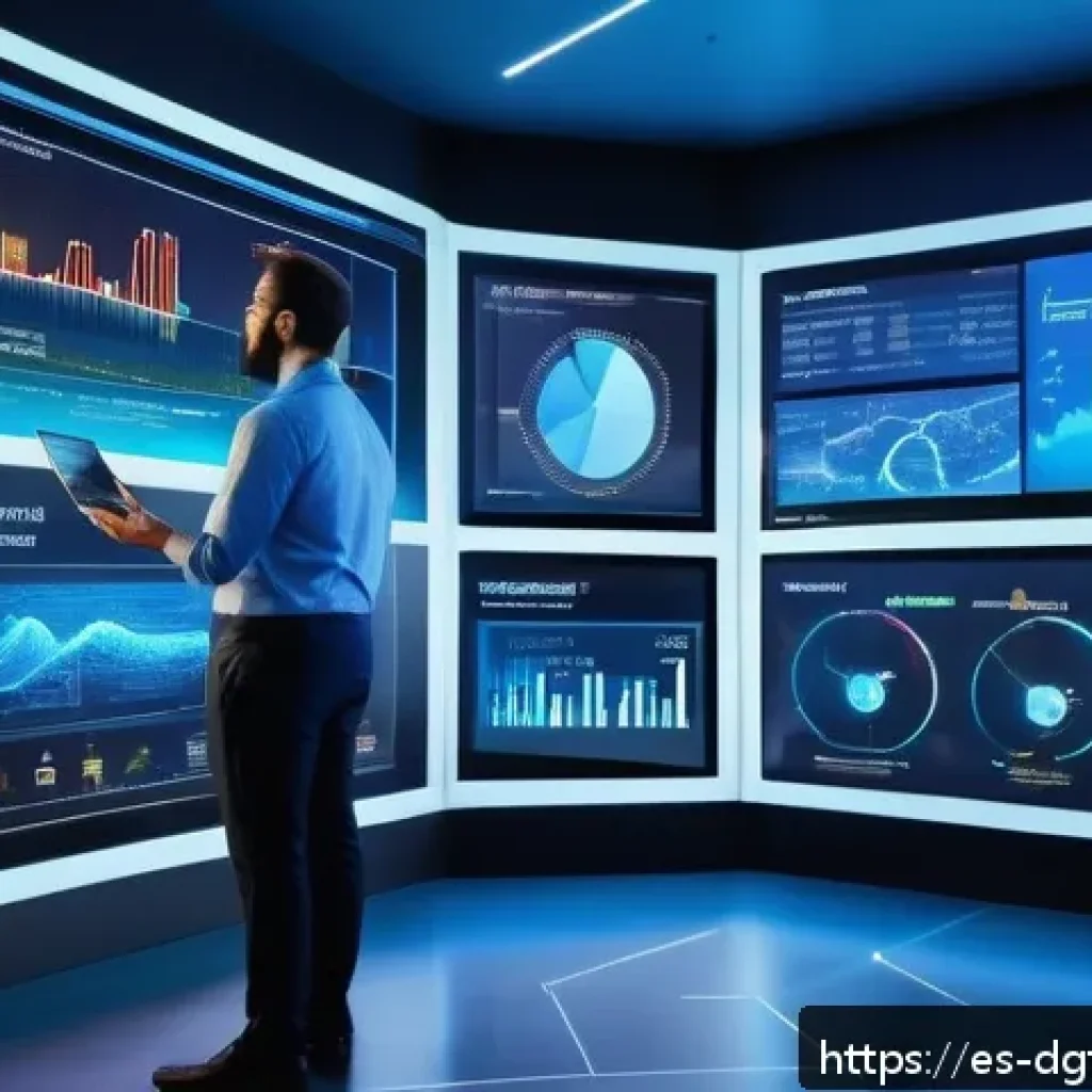 디지털 광고 타겟팅의 미래 변화 예측 - A futuristic digital marketing control room with large transparent screens displaying real-time data...