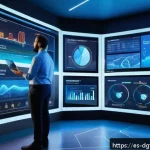 Home 20 디지털 광고 타겟팅의 미래 변화 예측 - A futuristic digital marketing control room with large transparent screens displaying real-time data...
